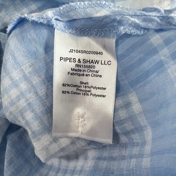 Veronica Beard | Plaid Print Blue White Semi Sheer Short Sleeve Button Blouse M - Picture 11 of 11